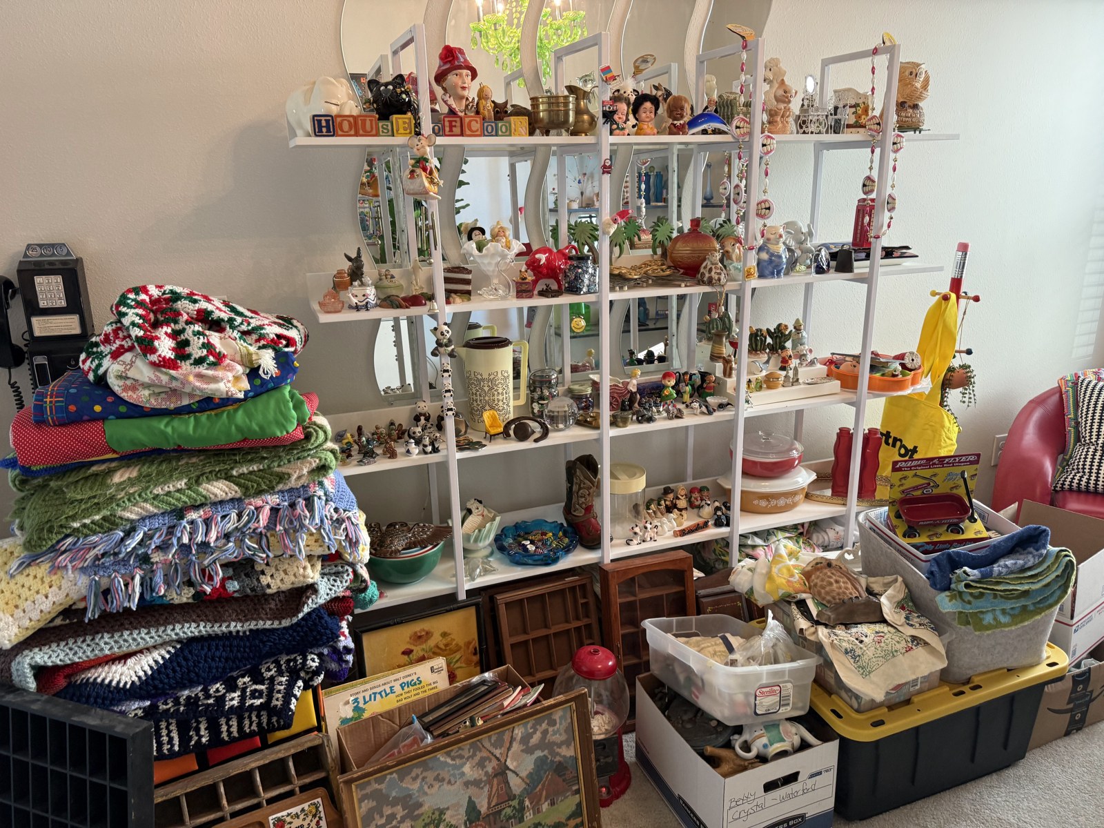 Vintage displays and moving supplies in the flex-space studio