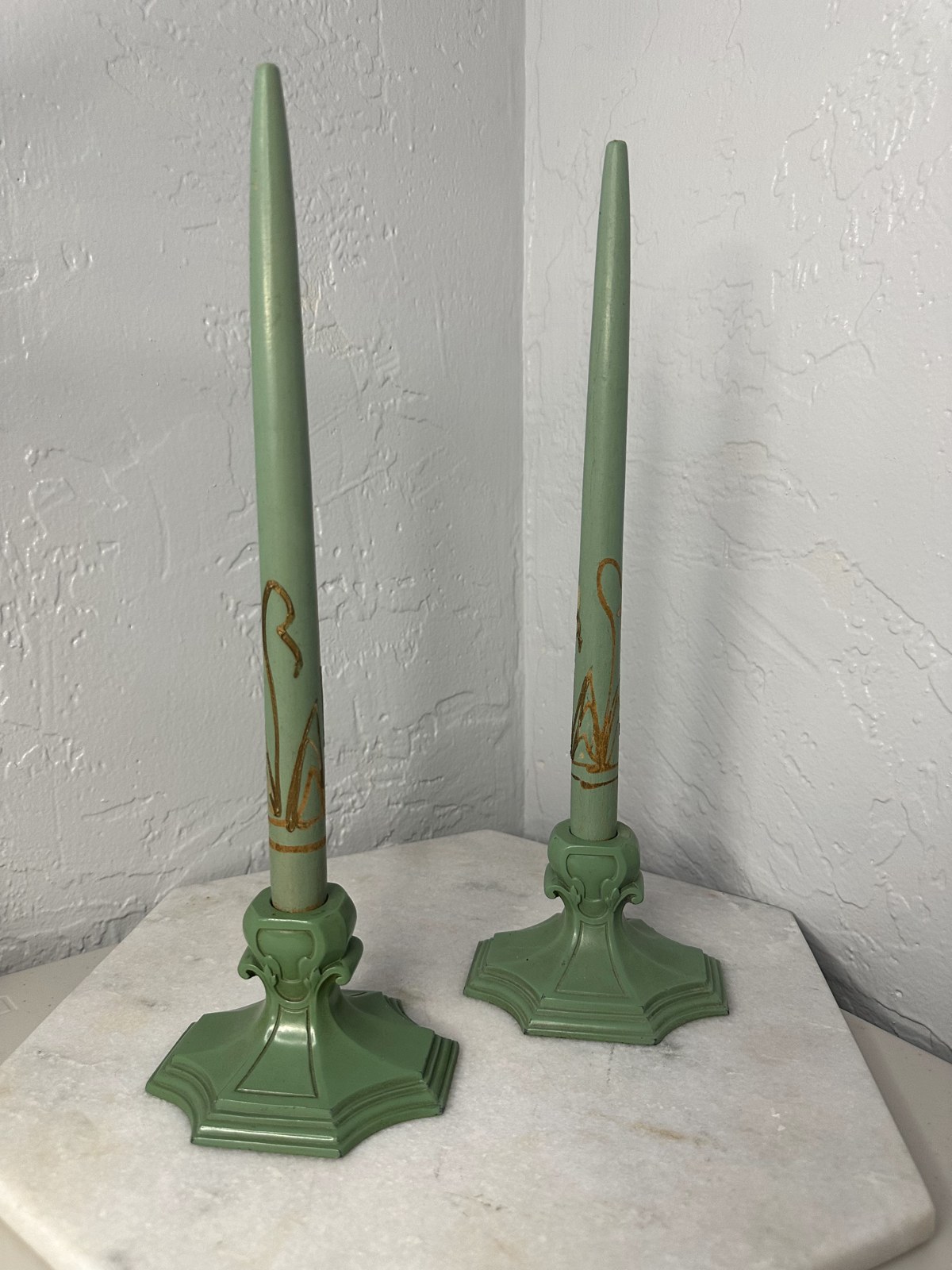 Pair of green candlesticks