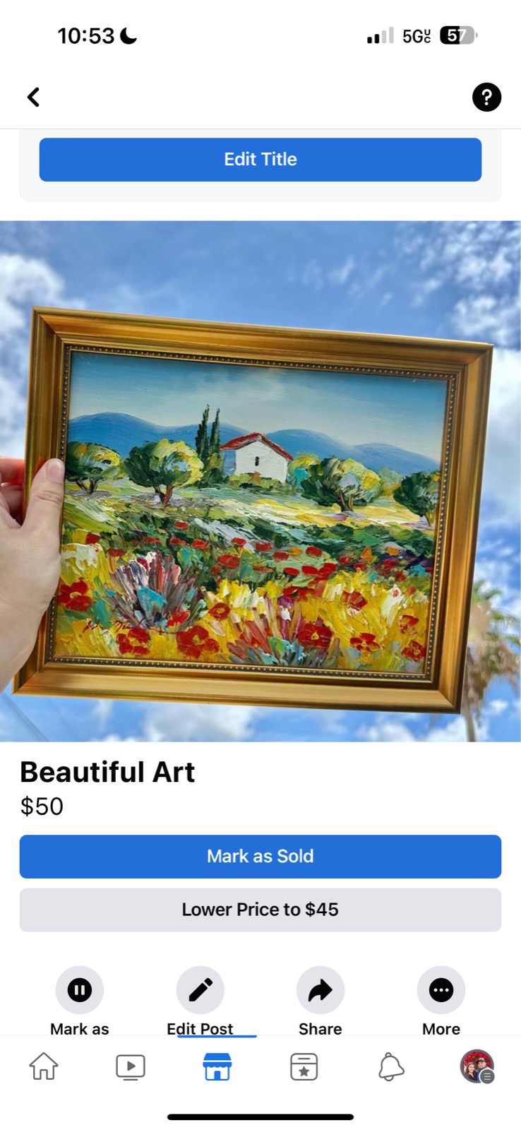 Facebook Marketplace listing for a colorful framed landscape painting