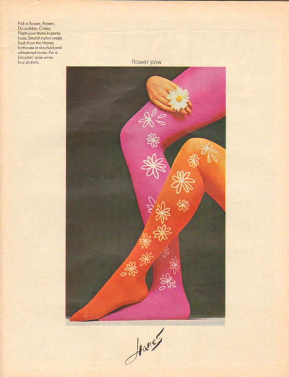 Vintage Hanes advertisement featuring flower patterned tights