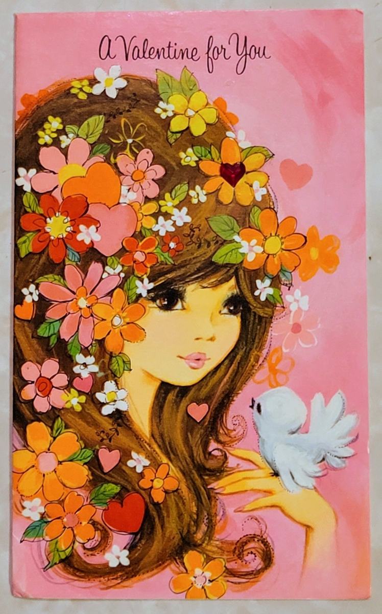 Vintage Valentine card with flowers and a white dove