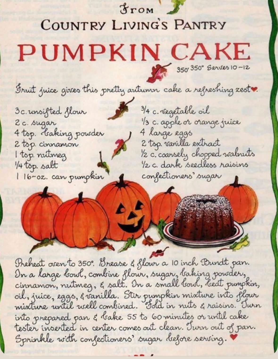 Country Living pumpkin cake recipe with illustrated pumpkins