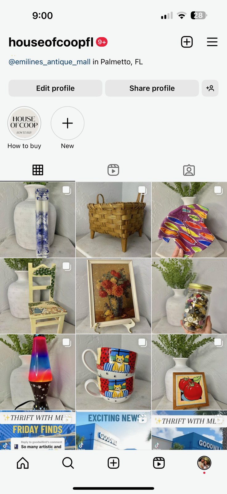 House of Coop Instagram grid with vintage pieces for sale