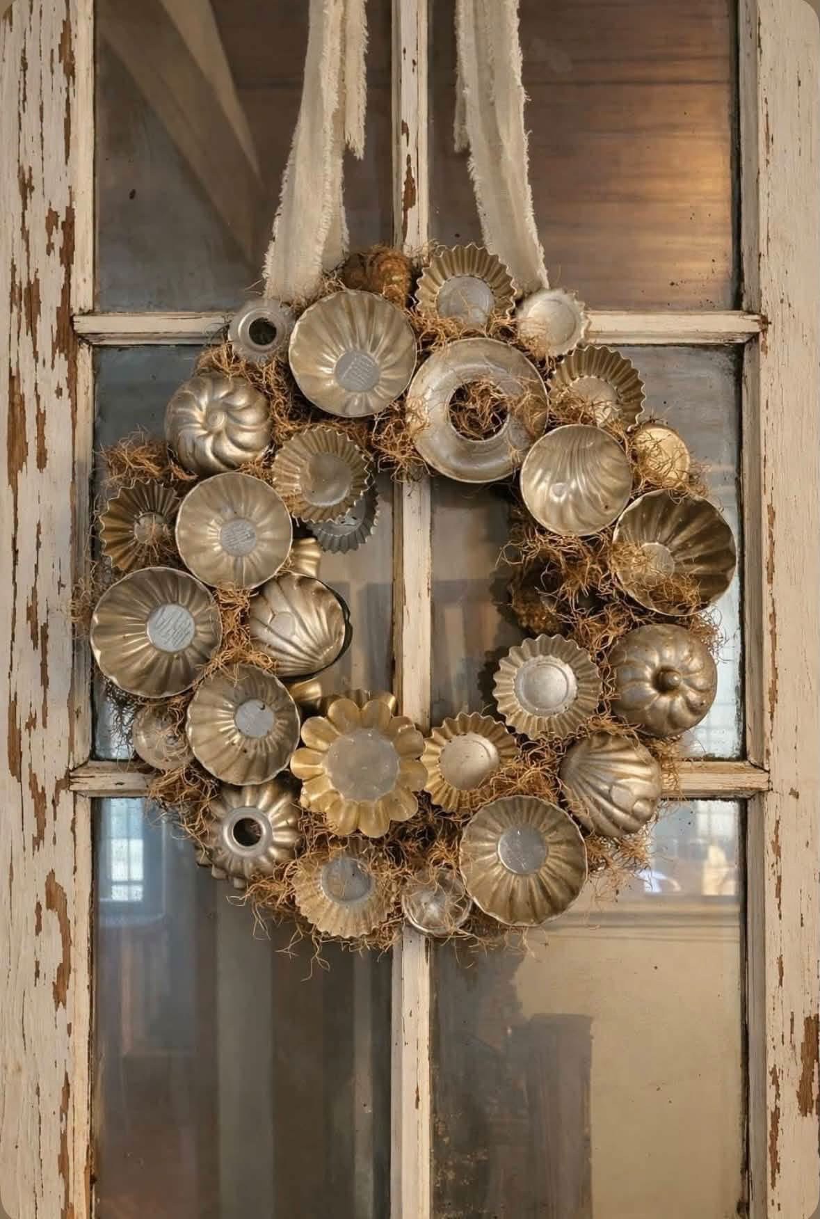Wreath made from vintage metal baking molds