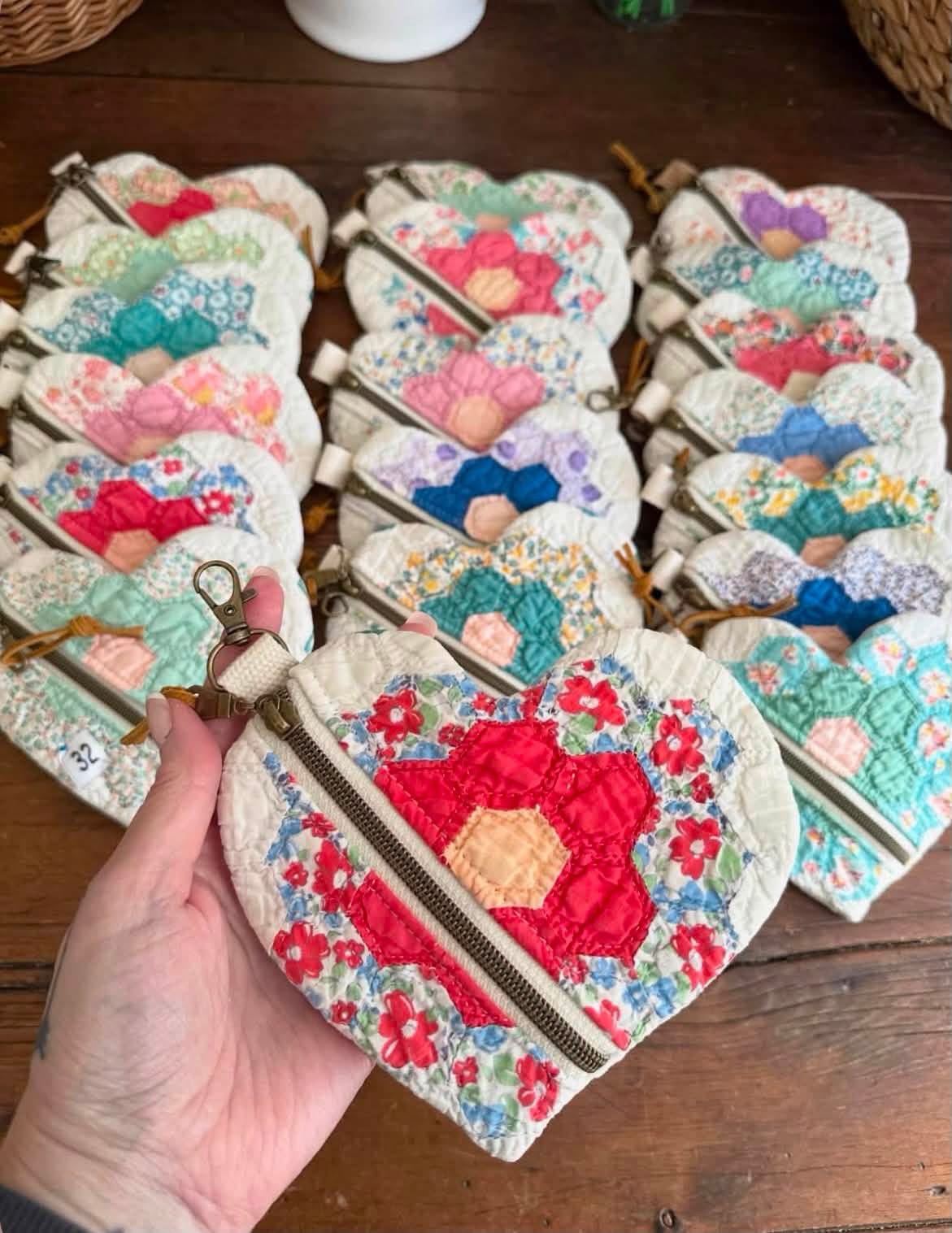 Rows of floral quilted zipper pouches