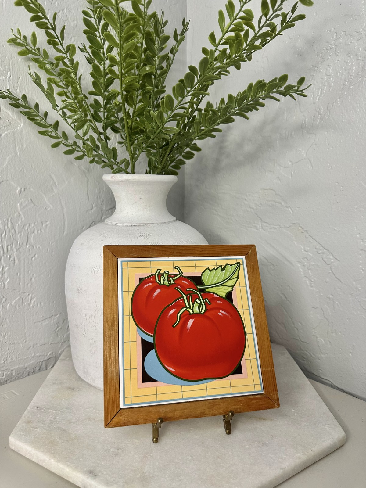Framed tomato artwork photographed for an Instagram listing