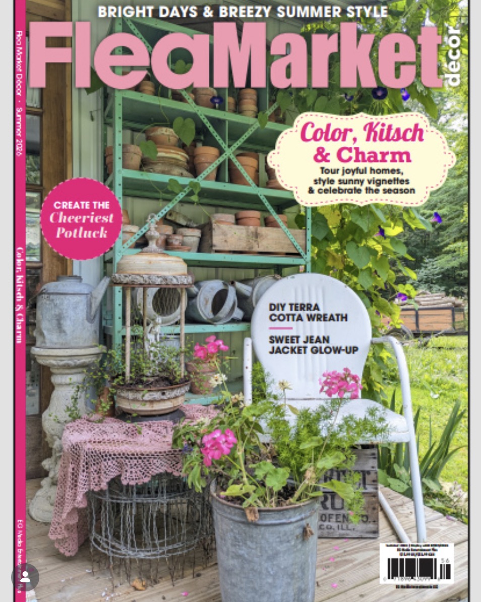 Summer 2026 cover of Flea Market Decor magazine, Color, Kitsch & Charm
